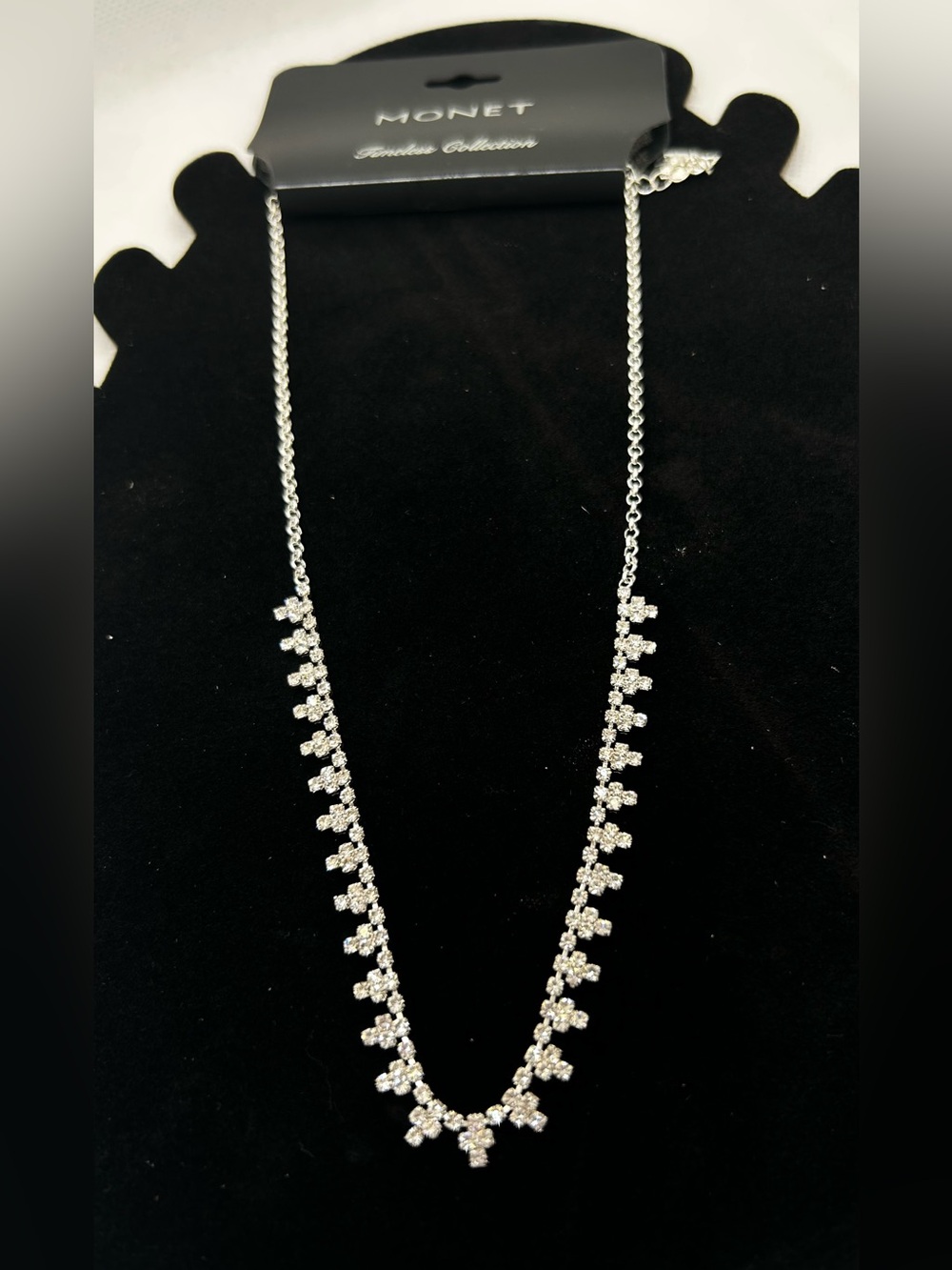 Monet Timeless Silver Tone Rhinestone Collar Necklace 17” NWT